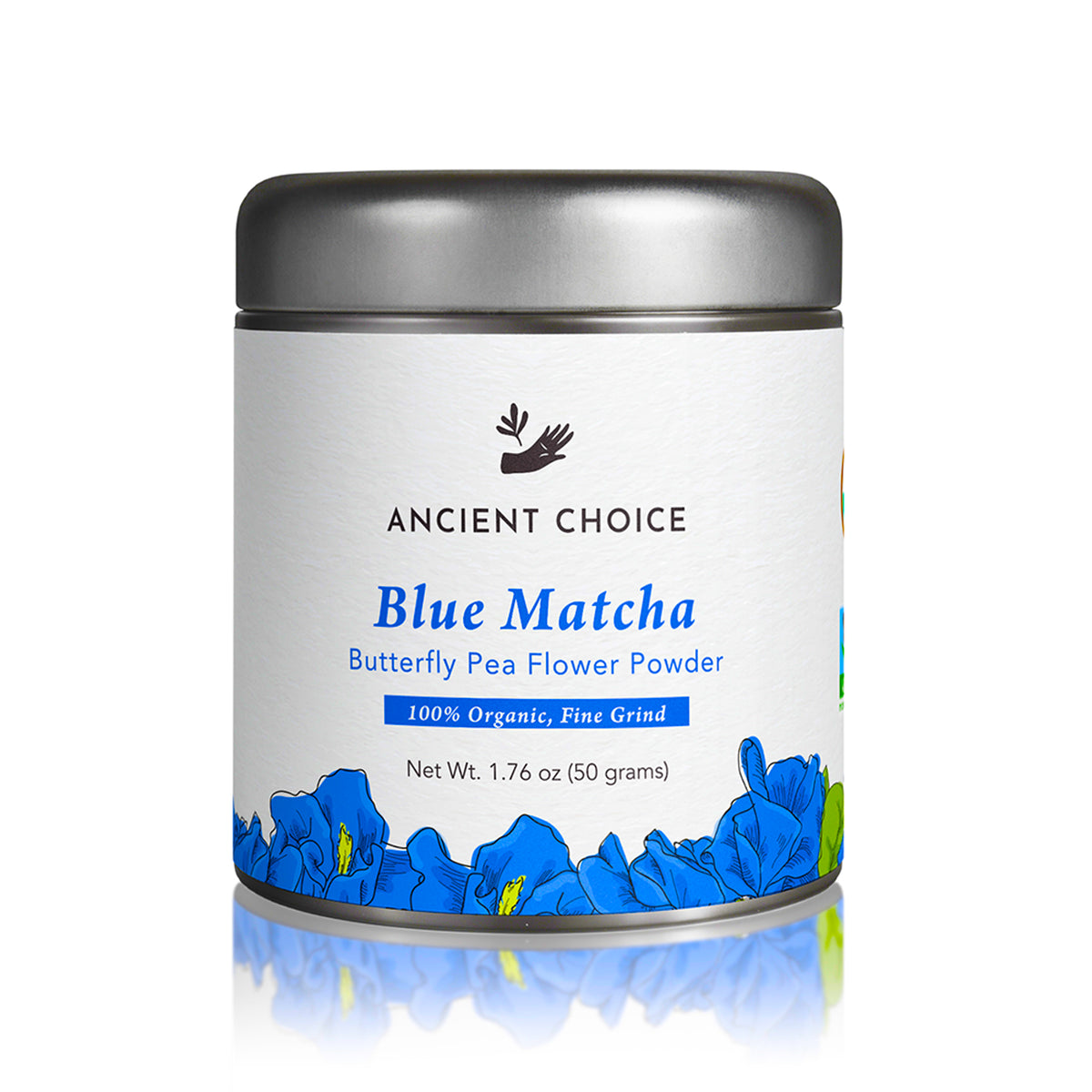 Ancient Choice Blue Matcha Tin Canister, Fine Grind, 50 grams.